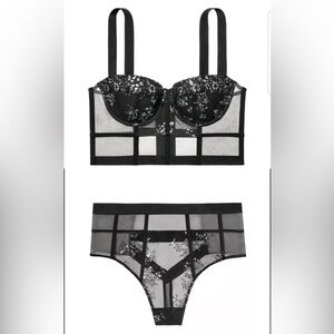 NWT VS Black Mesh and Shimmer Very Sexy Lingerie Set